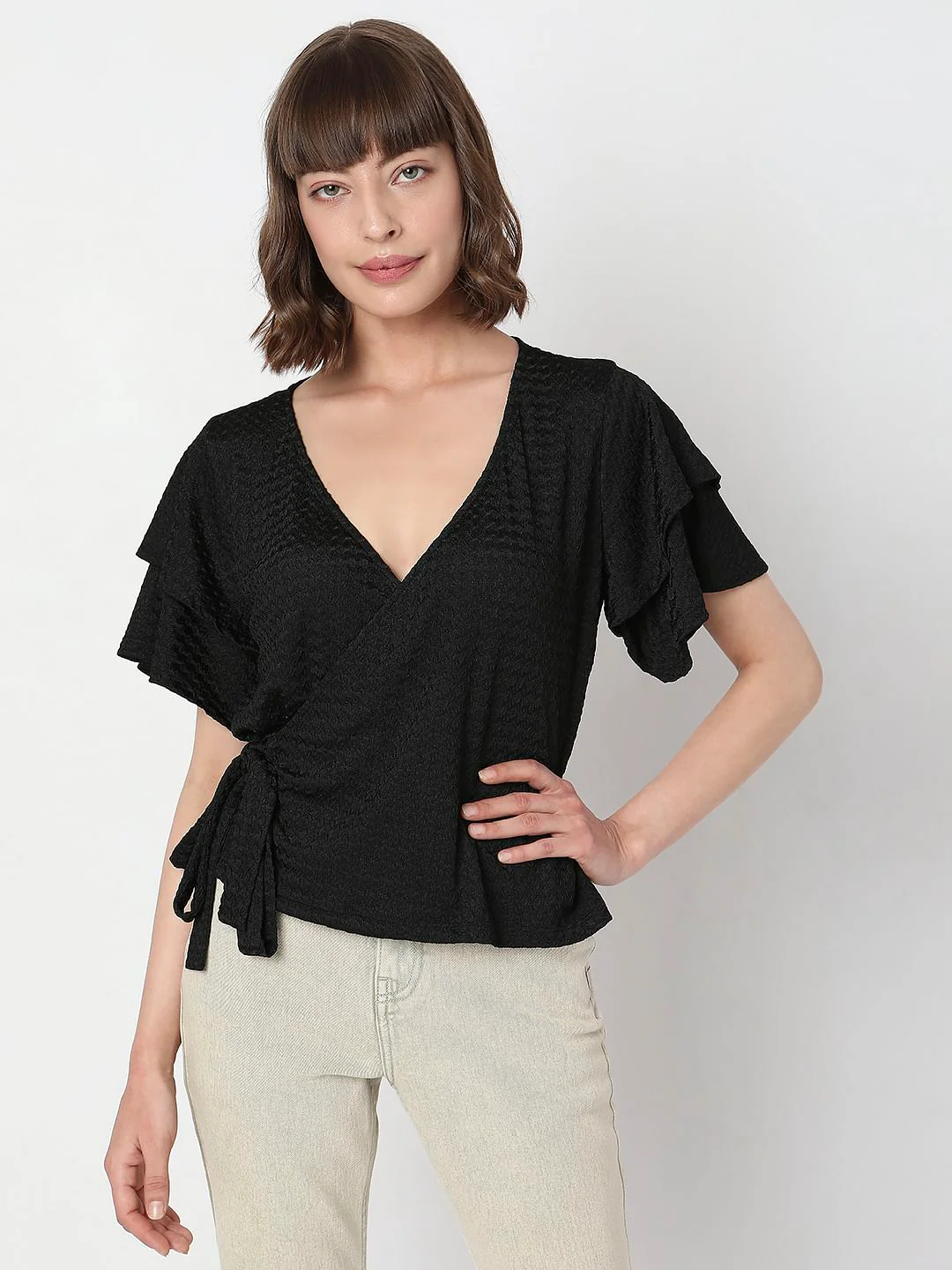 Black Front Wrap Top - Image 2