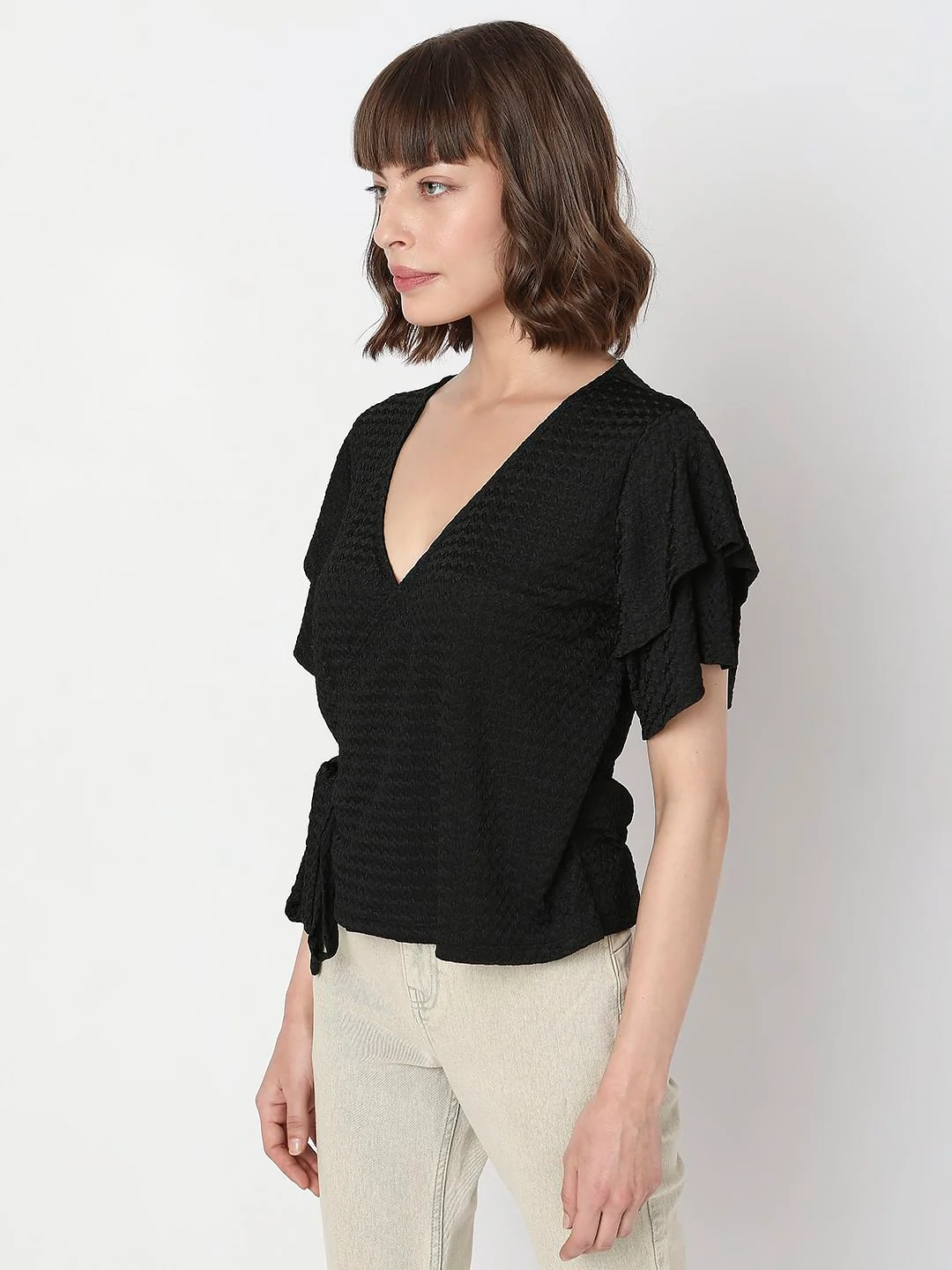 Black Front Wrap Top - Image 3