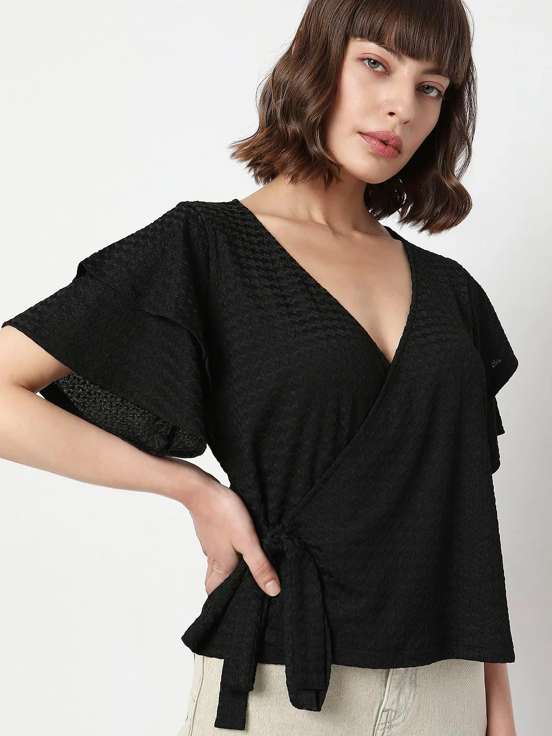 Black Front Wrap Top - Image 6