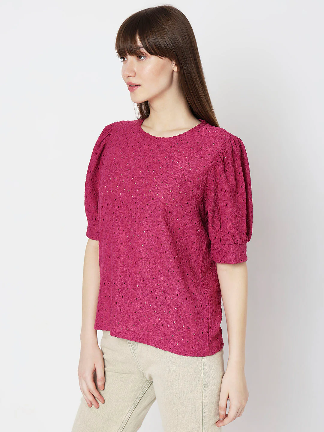 Berry Red Schiffli Detail Top - Image 3
