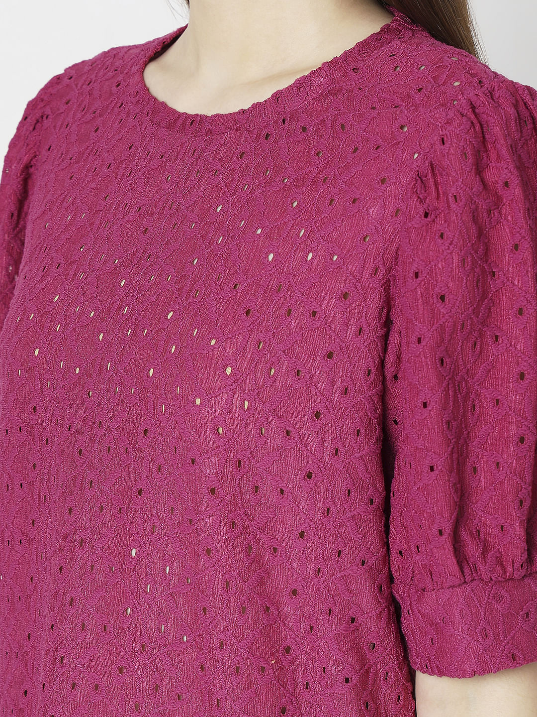 Berry Red Schiffli Detail Top - Image 8
