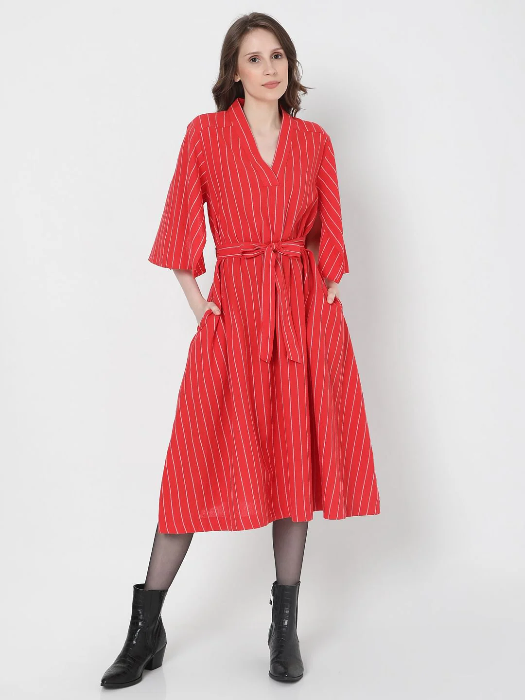 Red Striped Midi Dress - Image 2