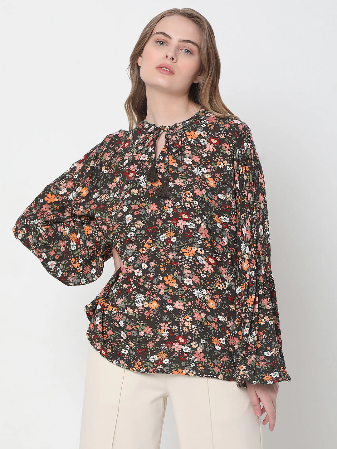 Brown Floral Print Top - Image 2