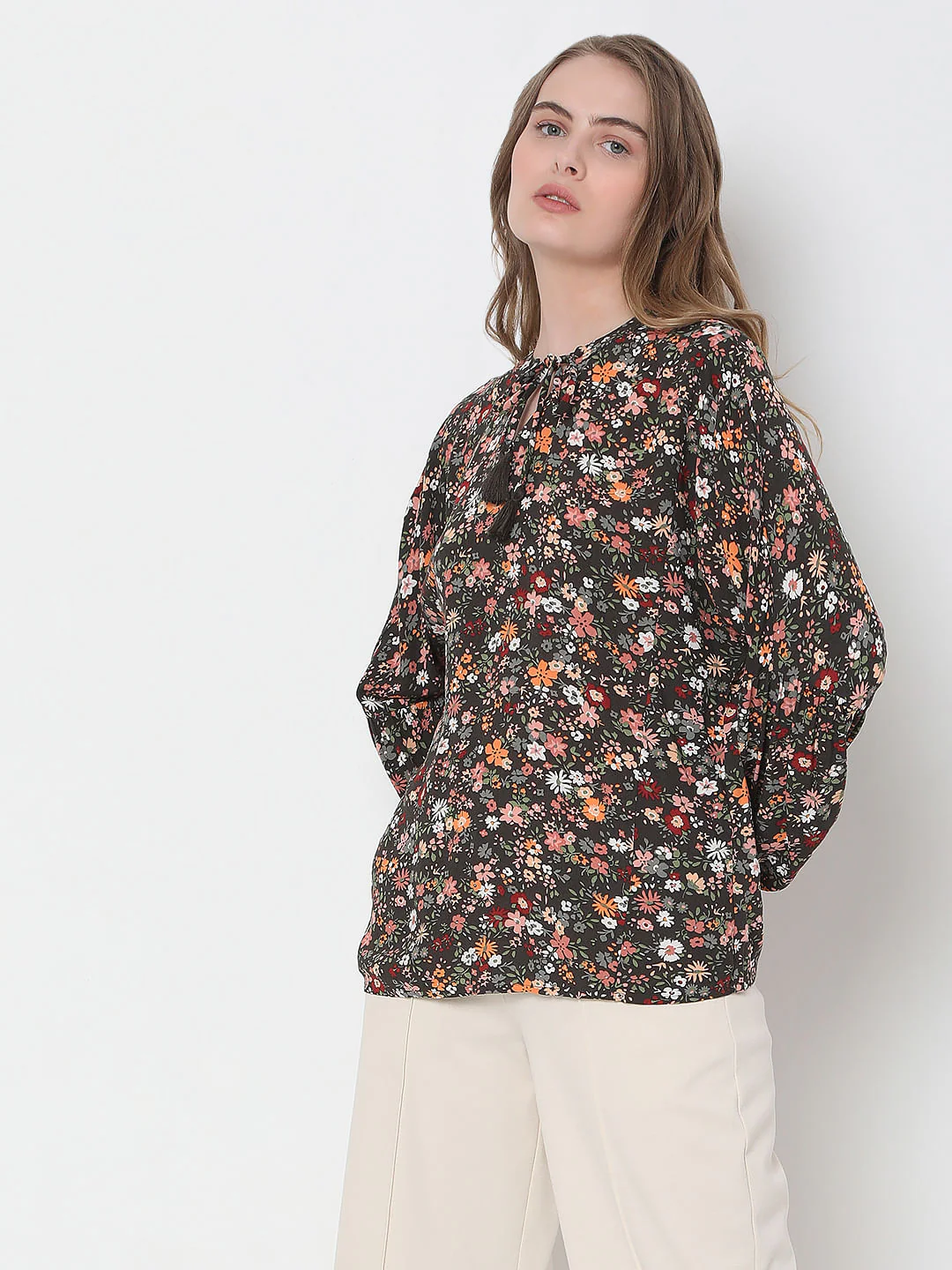 Brown Floral Print Top - Image 3