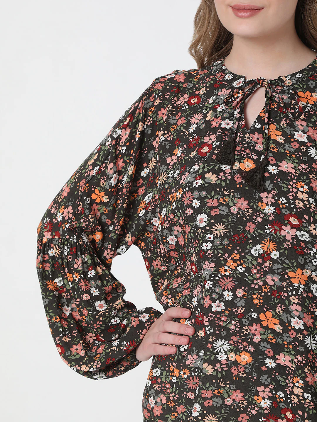 Brown Floral Print Top - Image 6