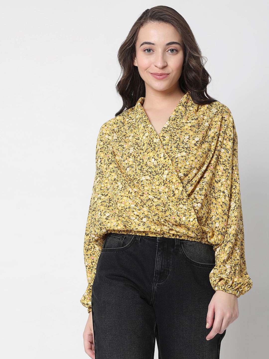 Yellow Floral Wrap Top - Image 2