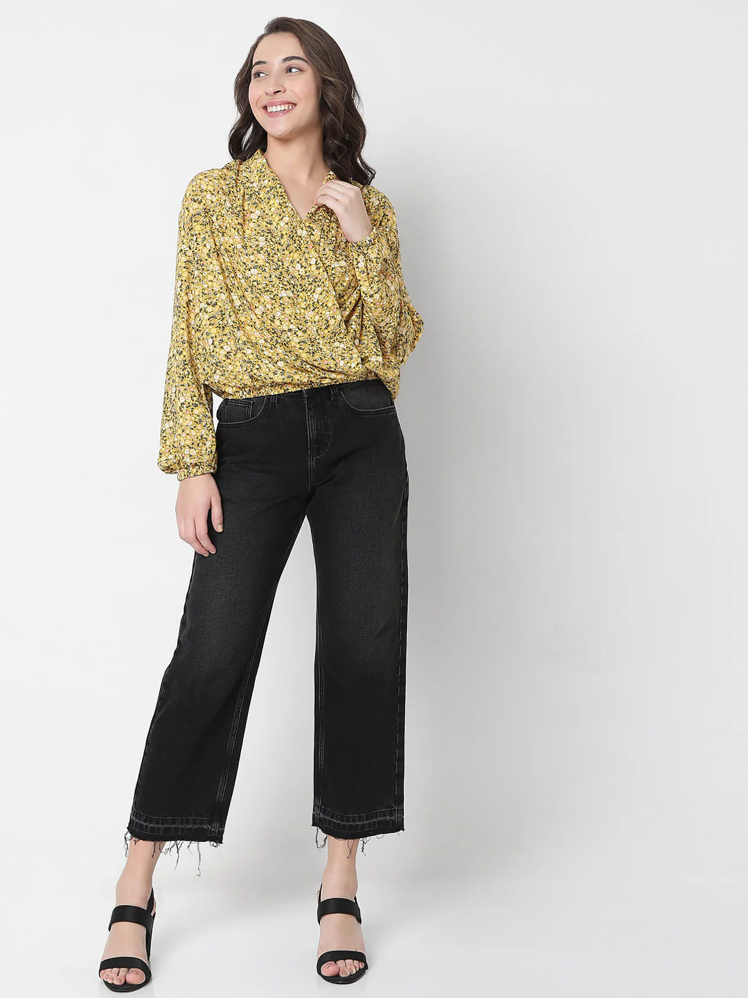 Yellow Floral Wrap Top - Image 5