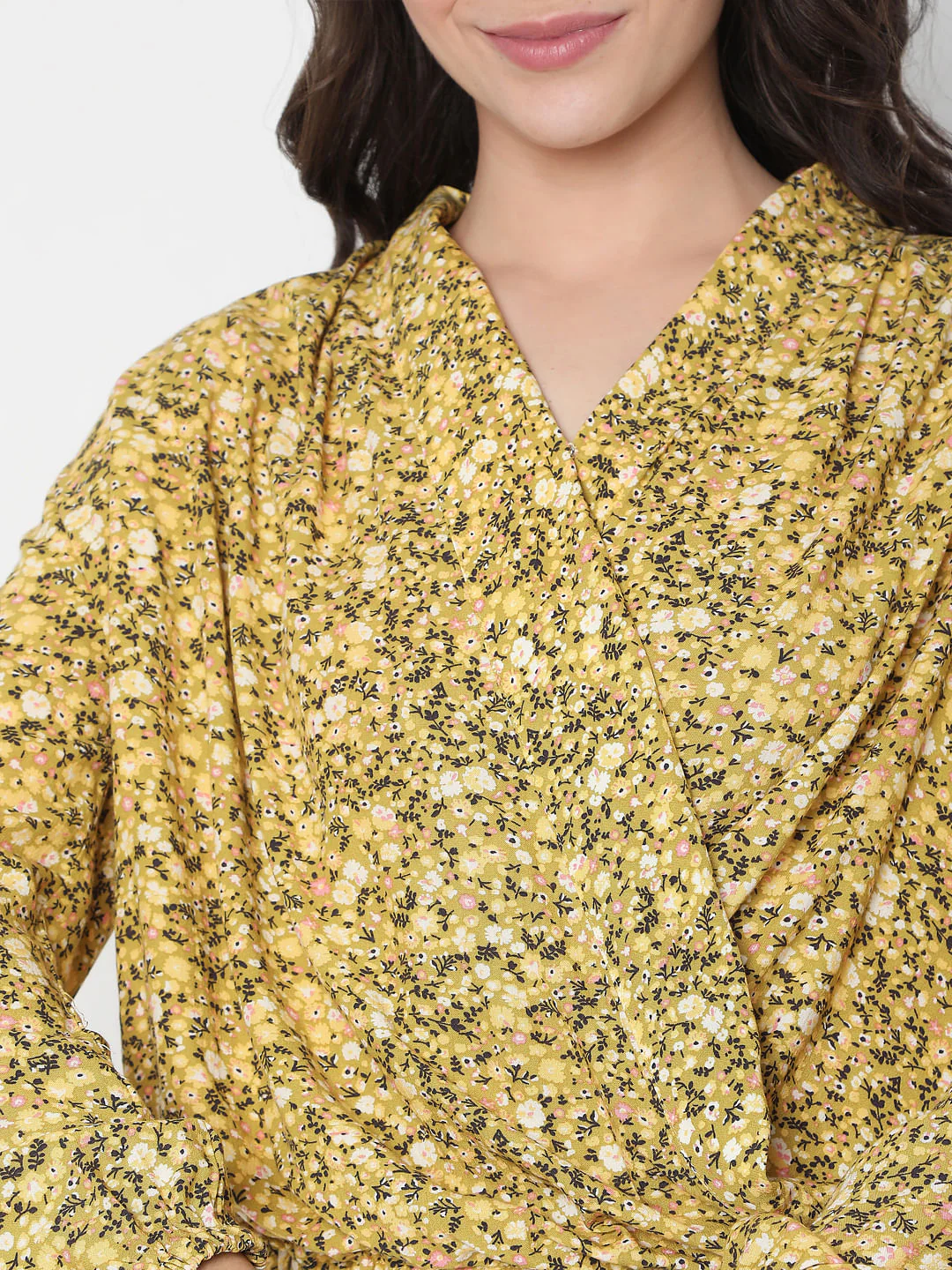 Yellow Floral Wrap Top - Image 6