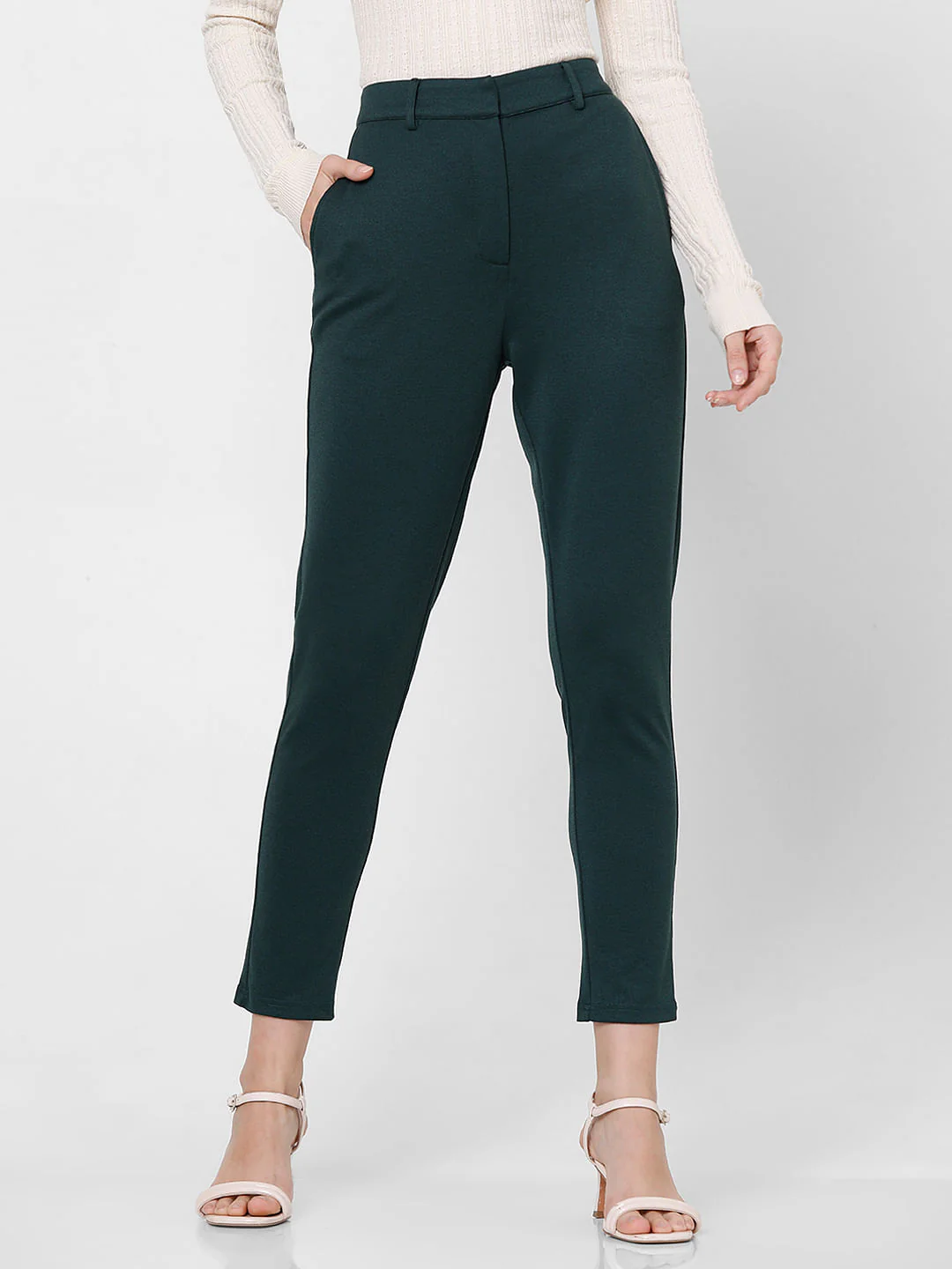 Dark Green Mid Rise Tailored Trousers - Image 2
