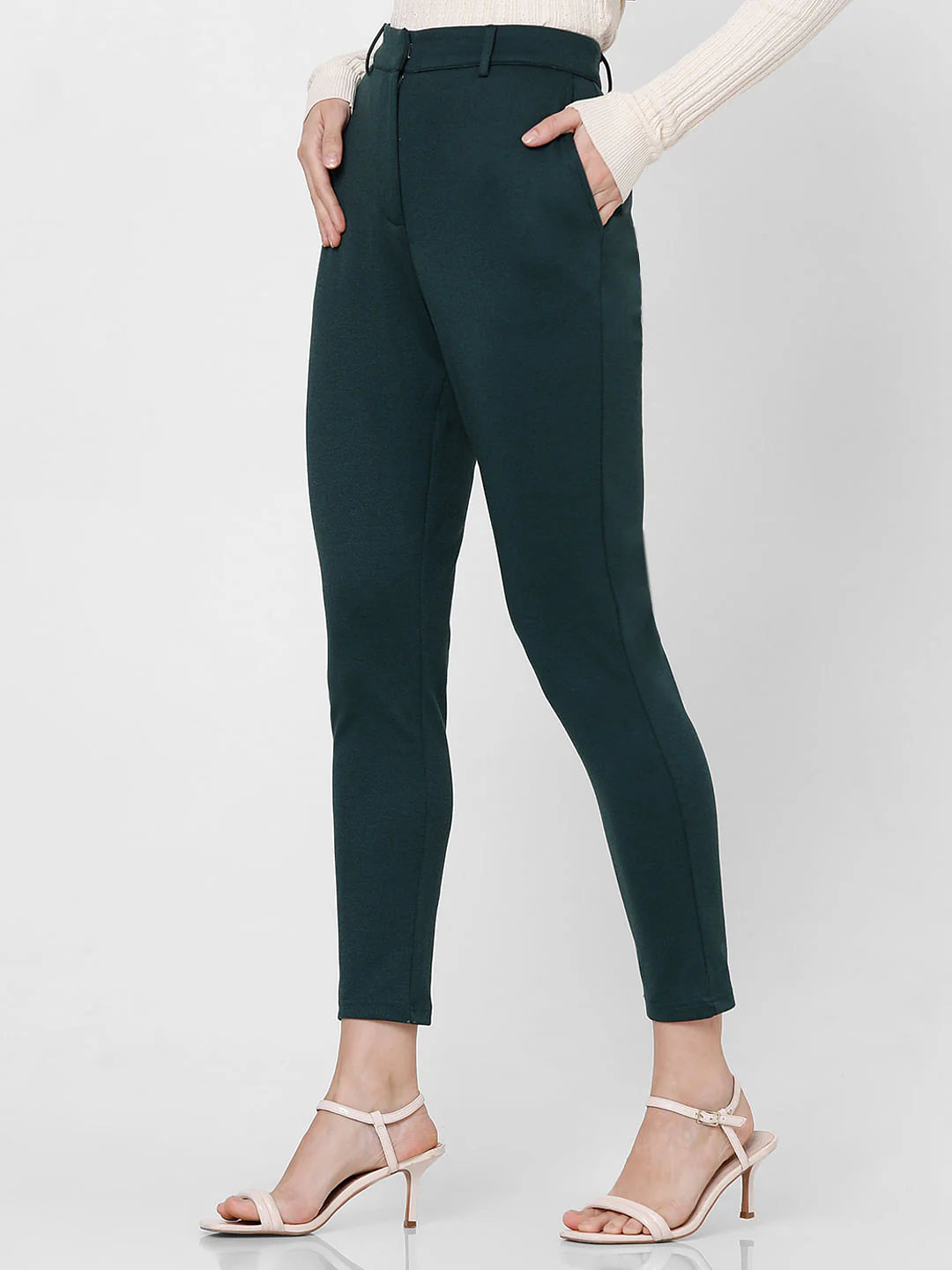 Dark Green Mid Rise Tailored Trousers - Image 3