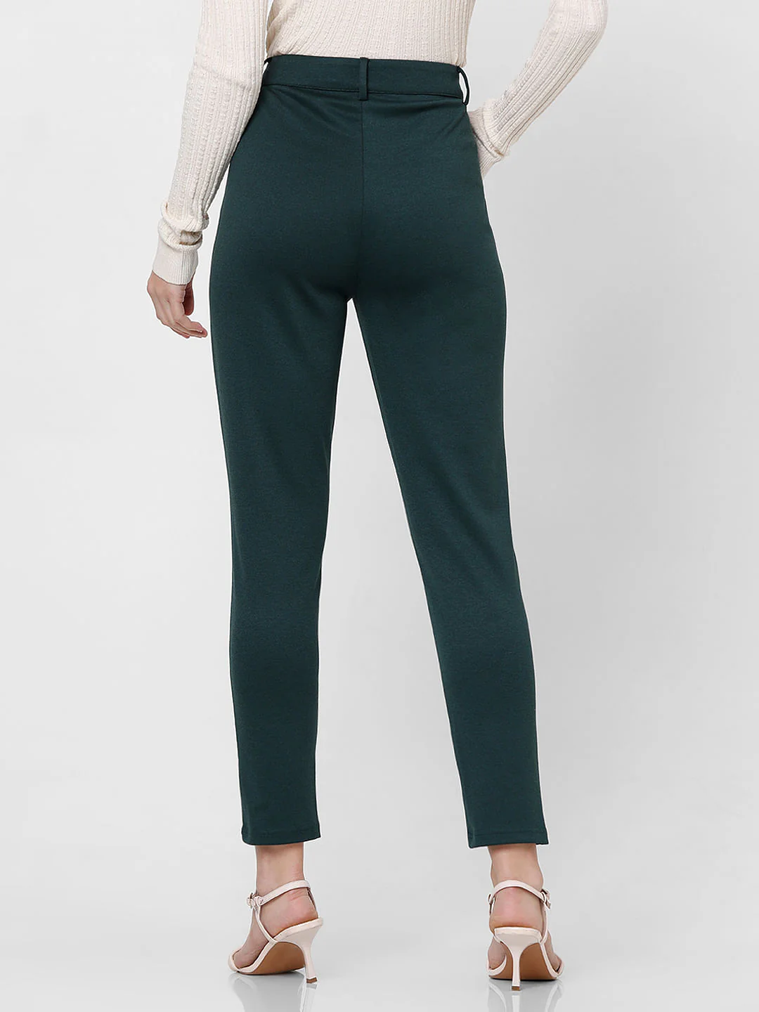 Dark Green Mid Rise Tailored Trousers - Image 4
