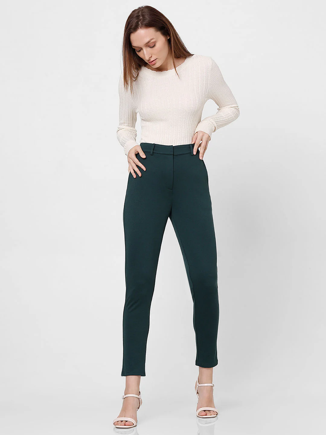 Dark Green Mid Rise Tailored Trousers - Image 5