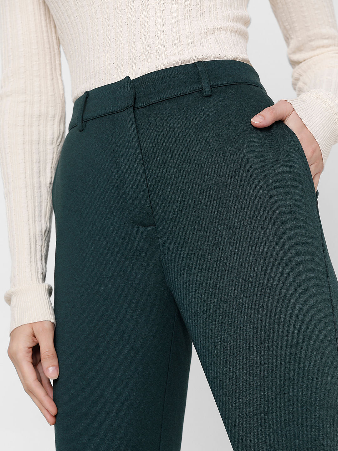 Dark Green Mid Rise Tailored Trousers - Image 6