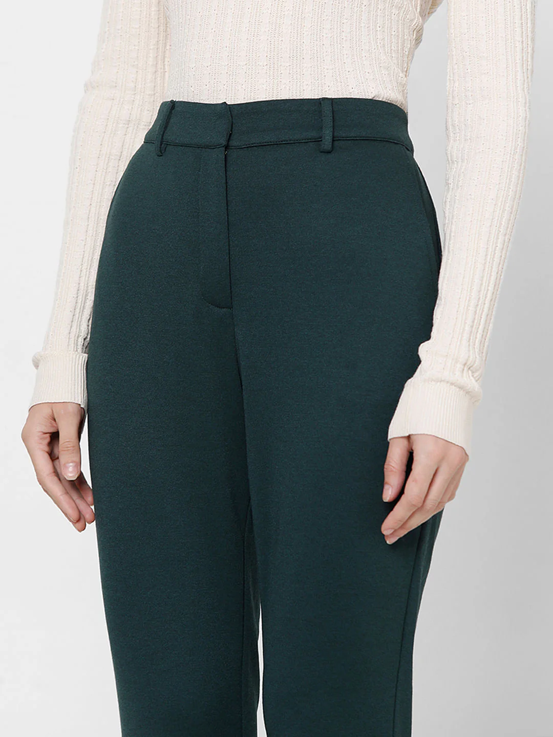 Dark Green Mid Rise Tailored Trousers - Image 8