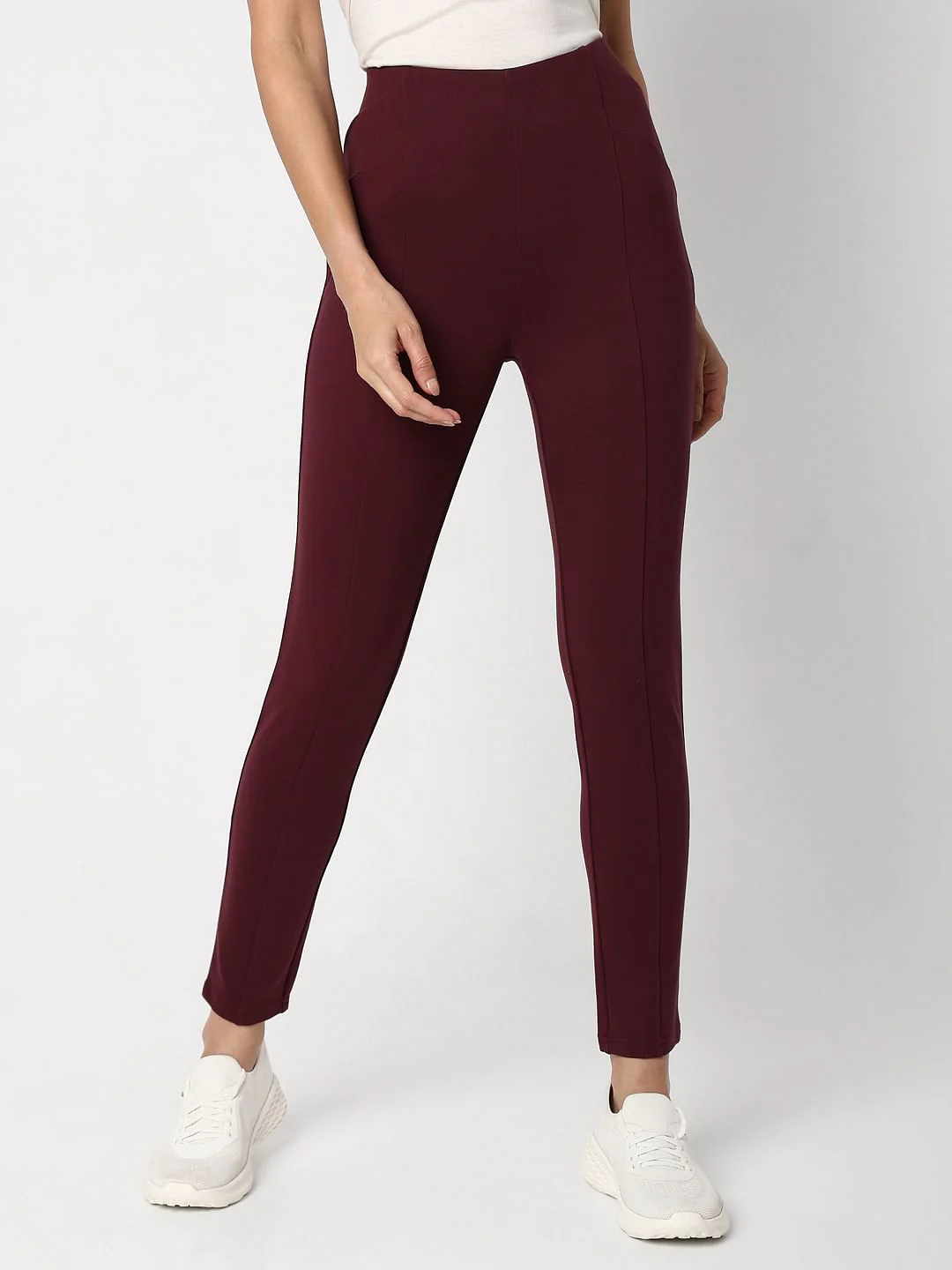Maroon High Rise Skinny Jeggings - Image 2