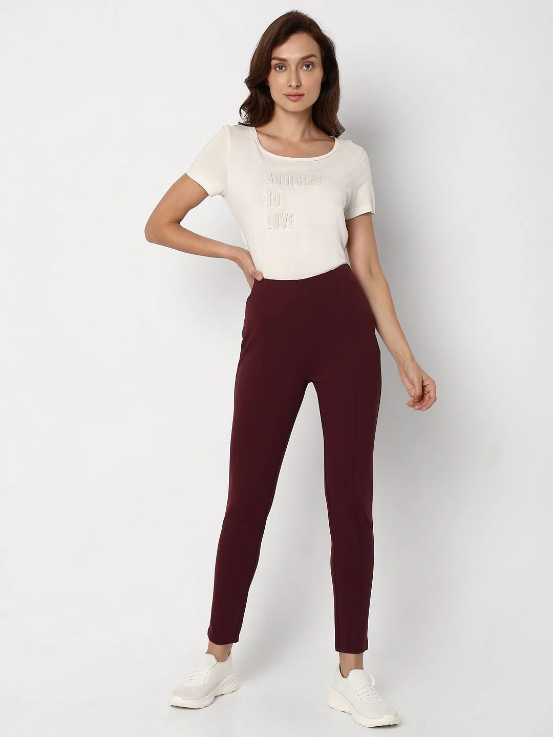Maroon High Rise Skinny Jeggings - Image 5