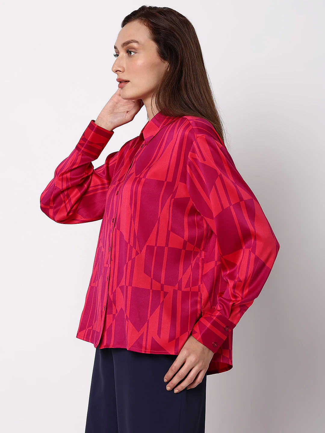 Pink Printed Loose Fit Shirt - Image 3