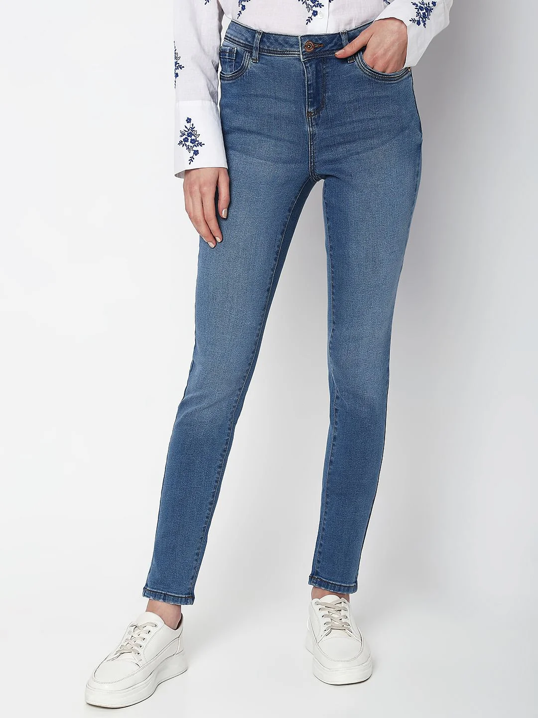 Light Blue Mid Rise Wendy Skinny Jeans - Image 2