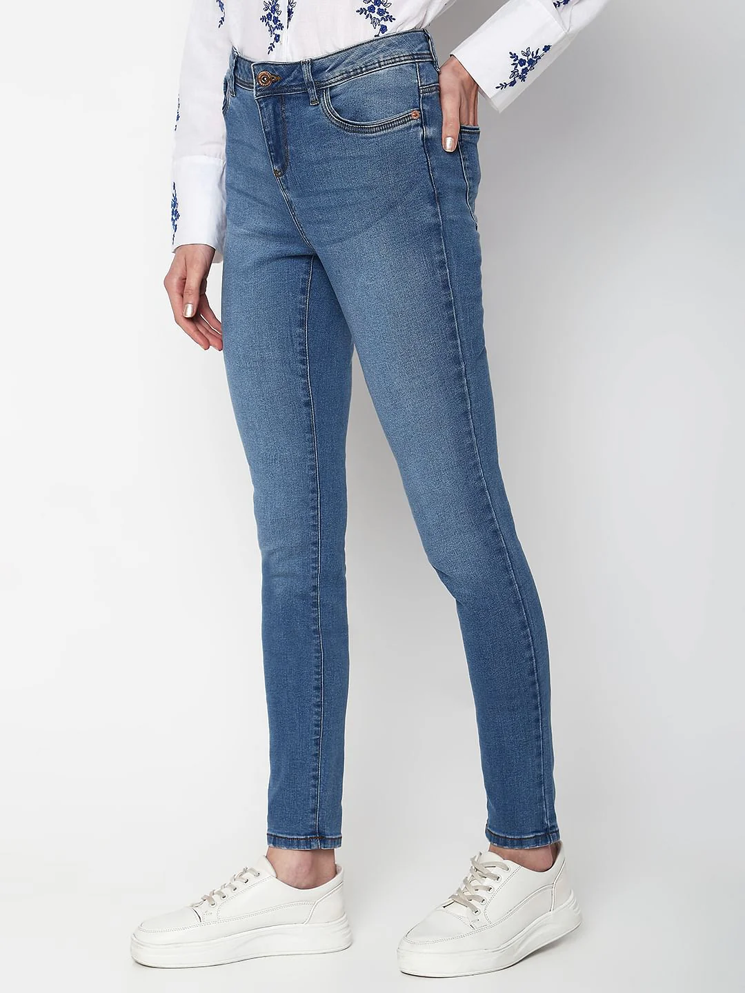 Light Blue Mid Rise Wendy Skinny Jeans - Image 3