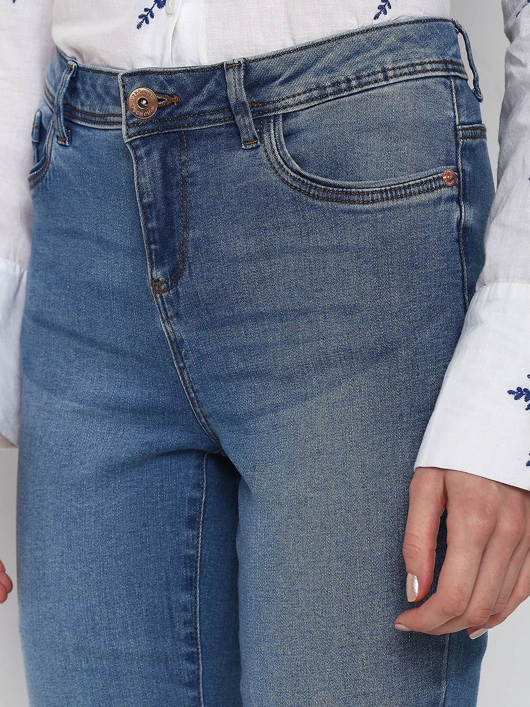 Light Blue Mid Rise Wendy Skinny Jeans - Image 8