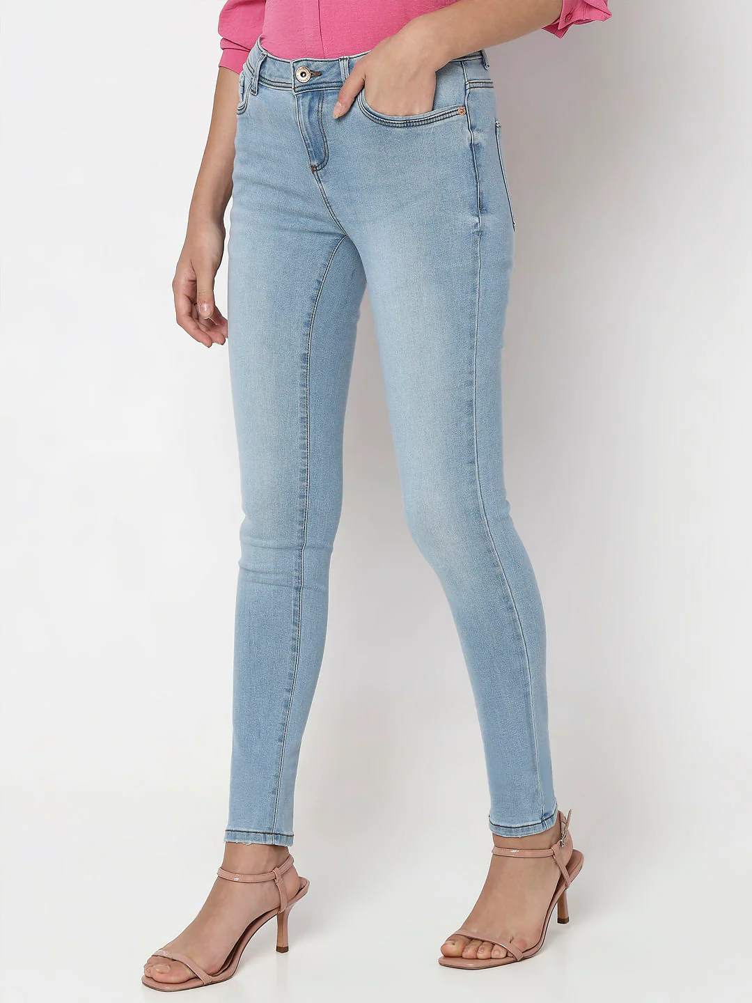 Light Blue Mid Rise Wendy Skinny Jeans - Image 3