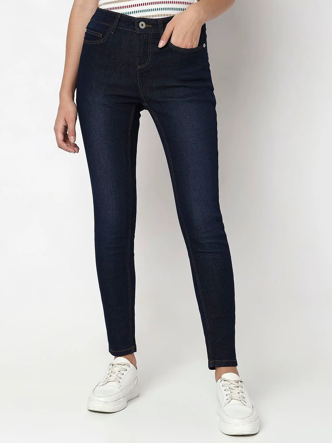 Dark Blue Mid Rise Wendy Skinny Fit Jeans - Image 2