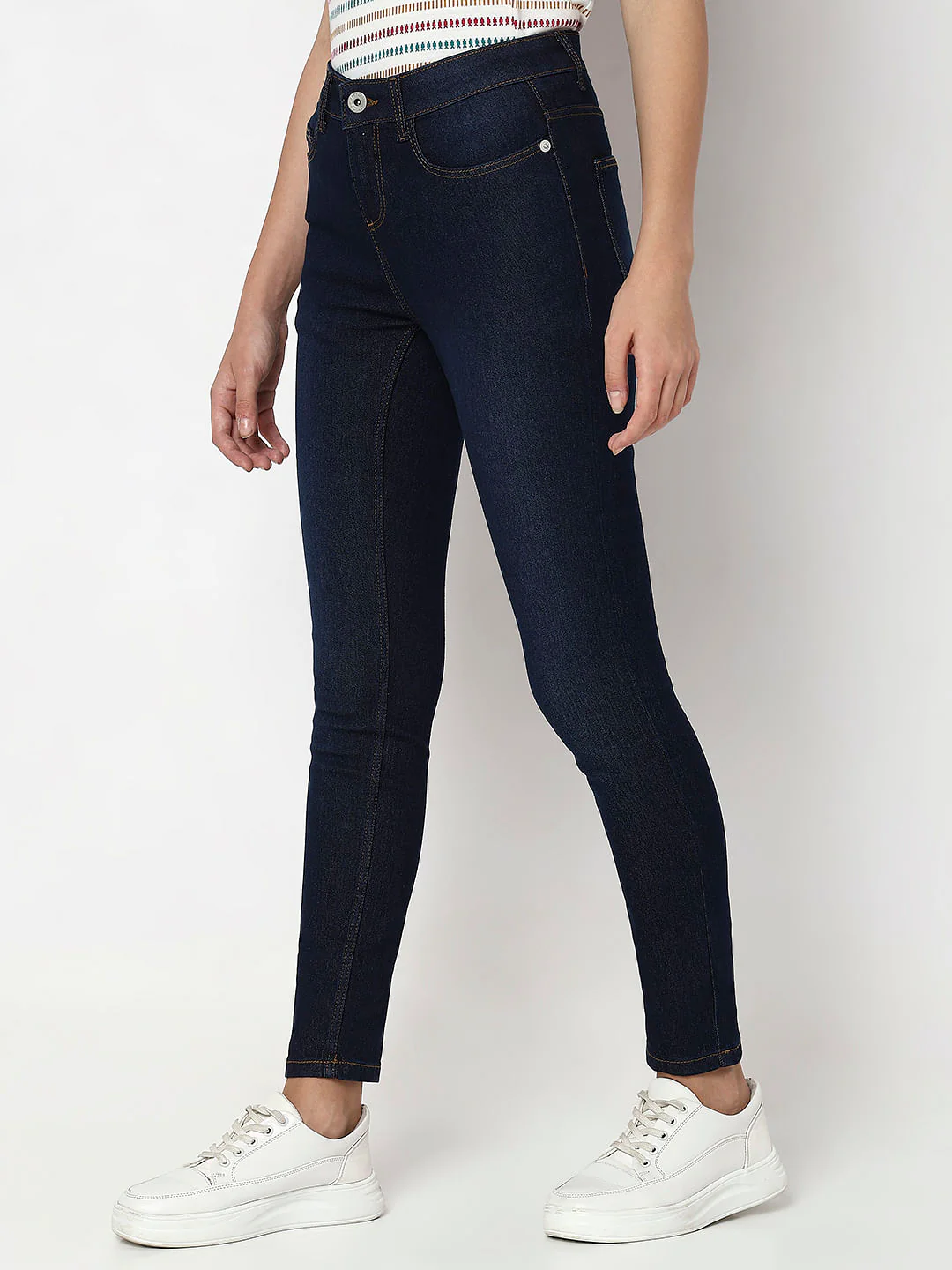 Dark Blue Mid Rise Wendy Skinny Fit Jeans - Image 3