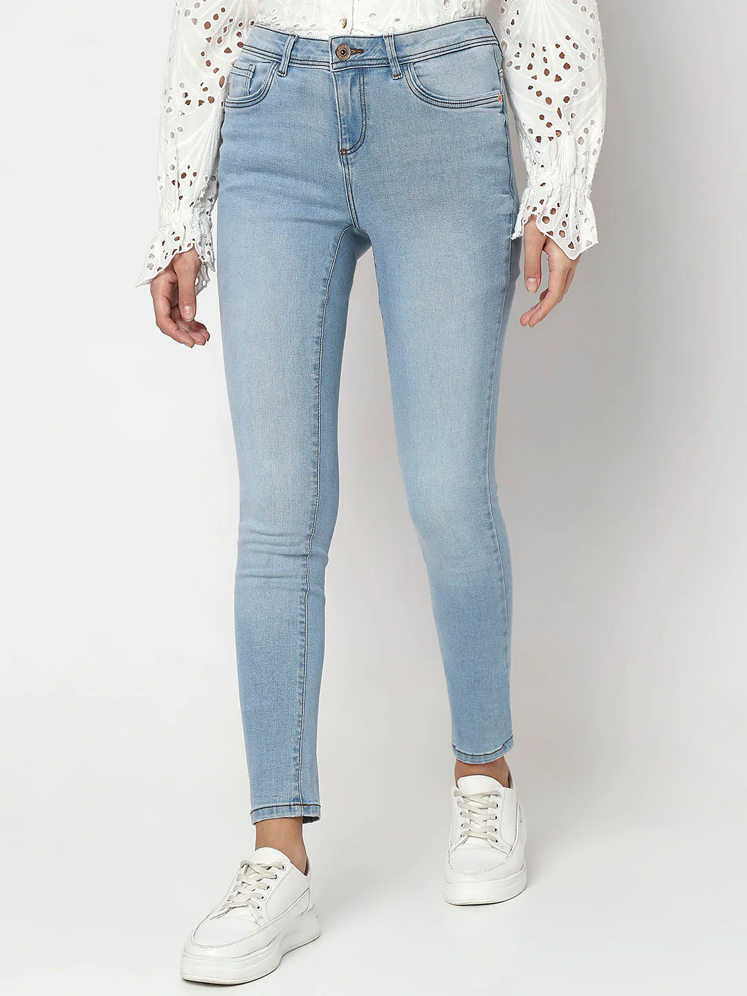 Light Blue Mid Rise Wendy Skinny Jeans - Image 2