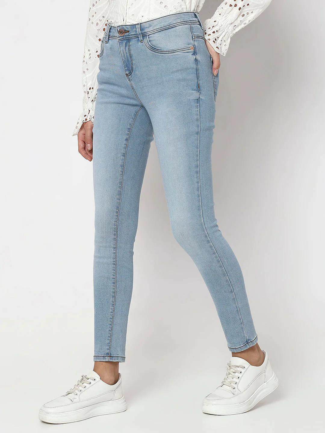 Light Blue Mid Rise Wendy Skinny Jeans - Image 3