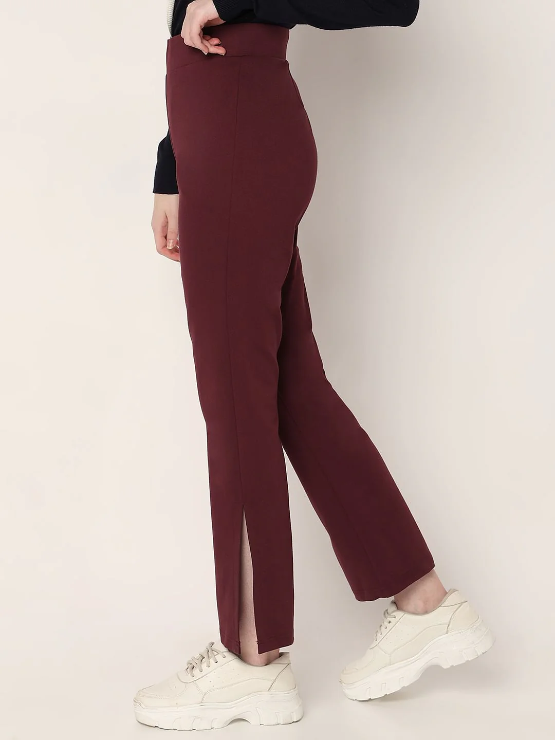 Wine High Rise Bootcut Pants - Image 3