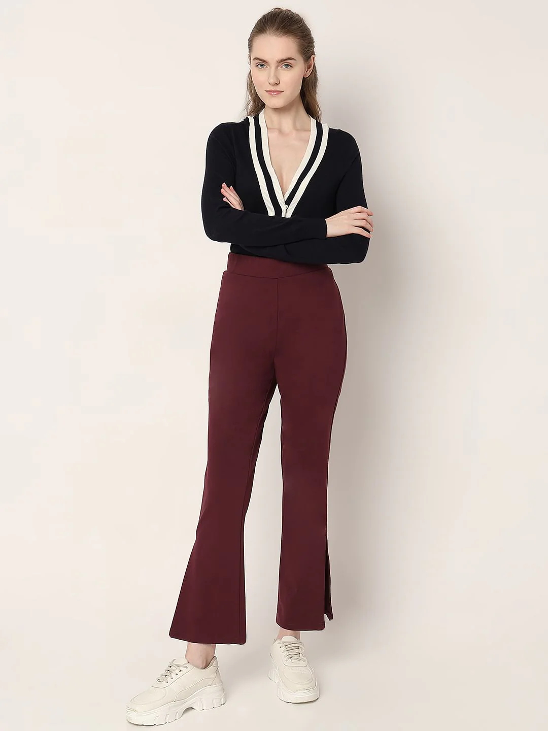 Wine High Rise Bootcut Pants - Image 5