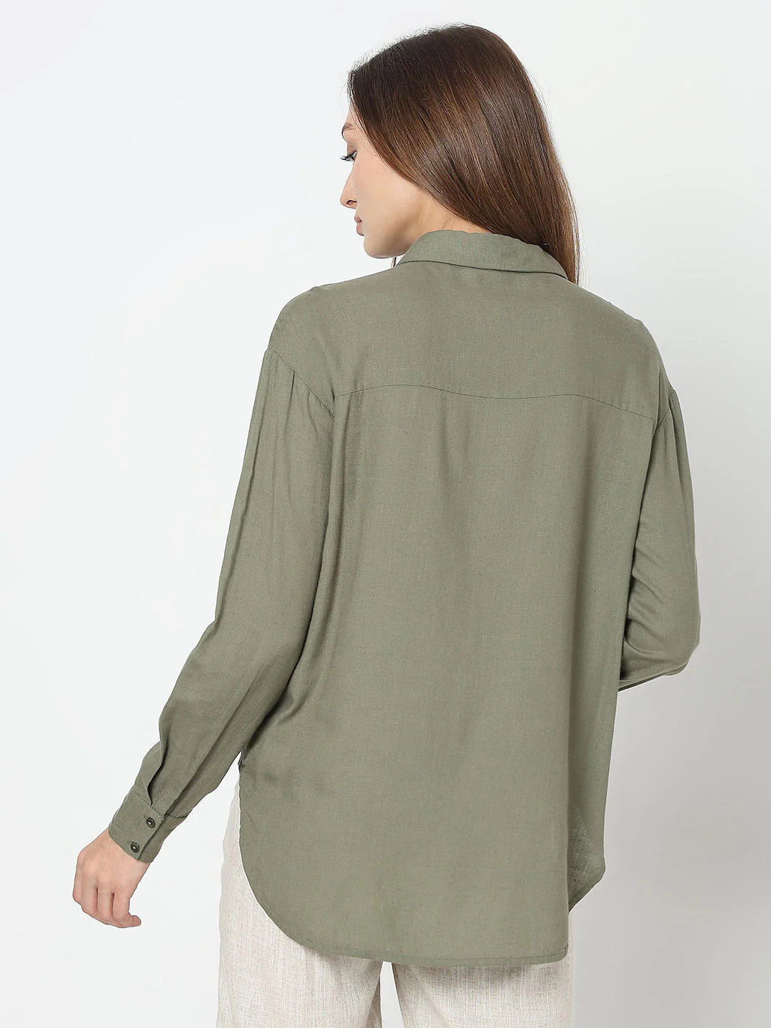 Green Linen Regular Fit Shirt - Image 4