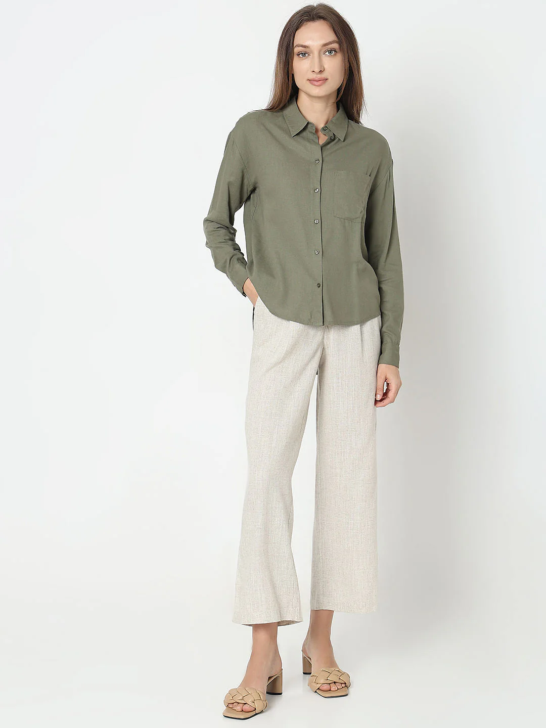 Green Linen Regular Fit Shirt - Image 5