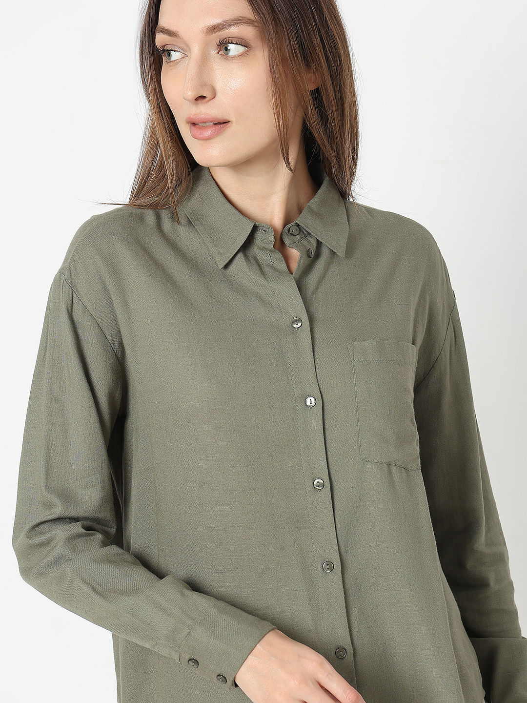 Green Linen Regular Fit Shirt - Image 6