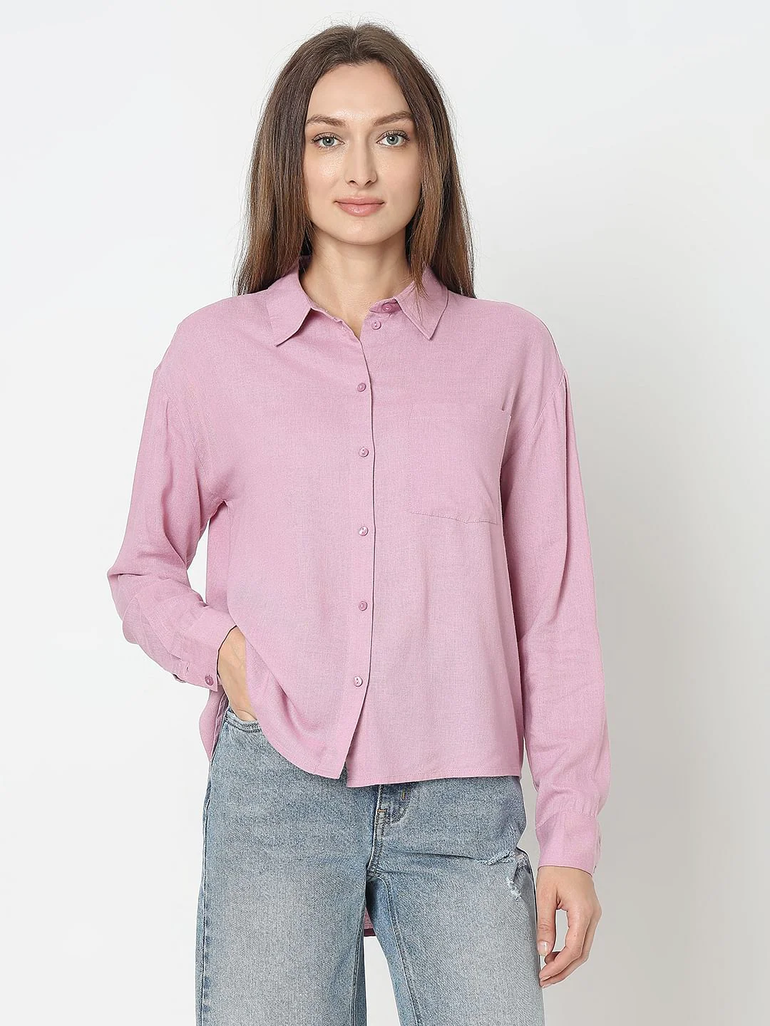Pink Linen Regular Fit Shirt - Image 2