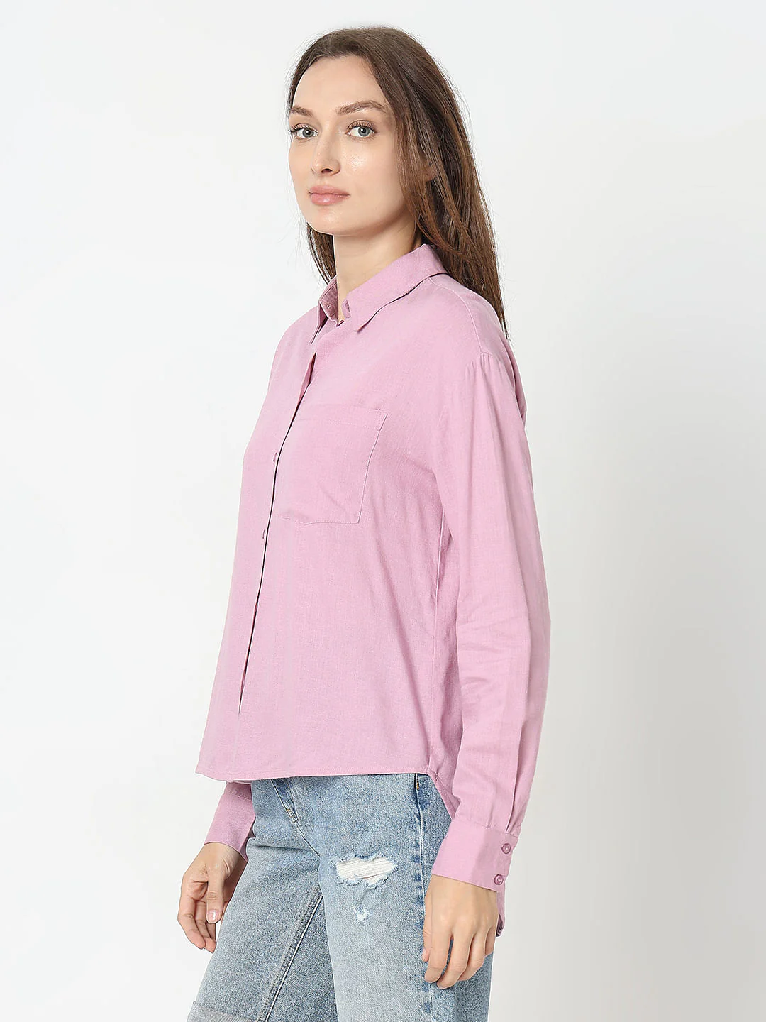 Pink Linen Regular Fit Shirt - Image 3