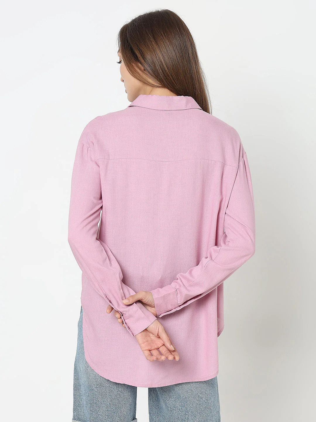 Pink Linen Regular Fit Shirt - Image 4