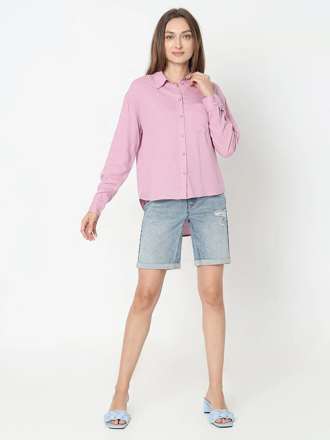 Pink Linen Regular Fit Shirt - Image 5