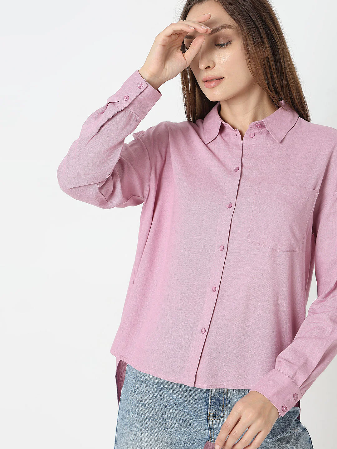 Pink Linen Regular Fit Shirt - Image 6