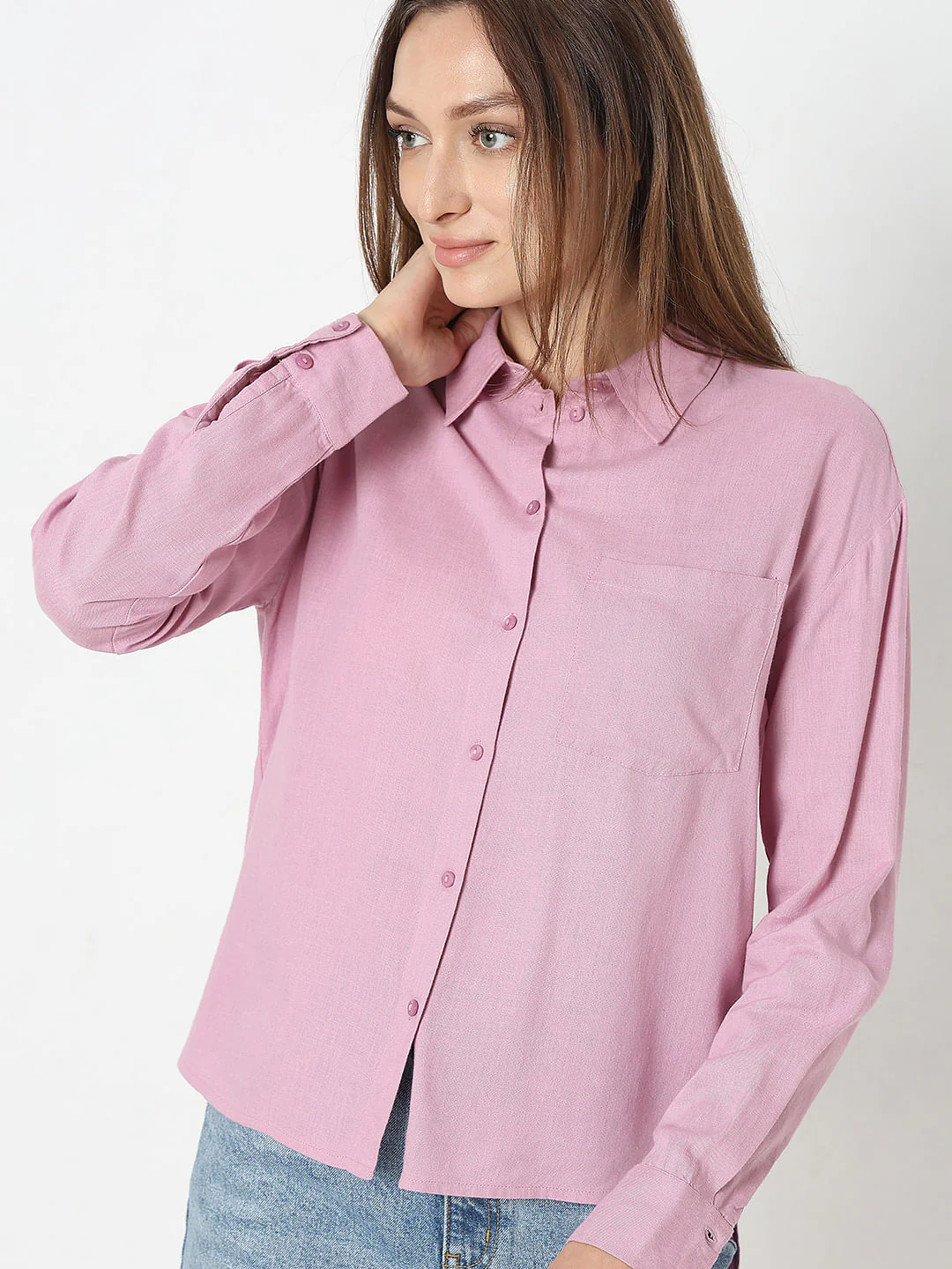 Pink Linen Regular Fit Shirt - Image 8