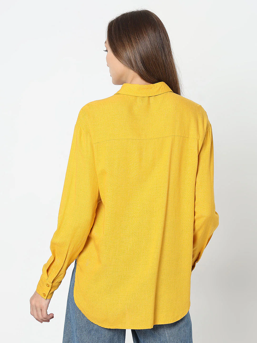 Yellow Linen Regular Fit Shirt - Image 4