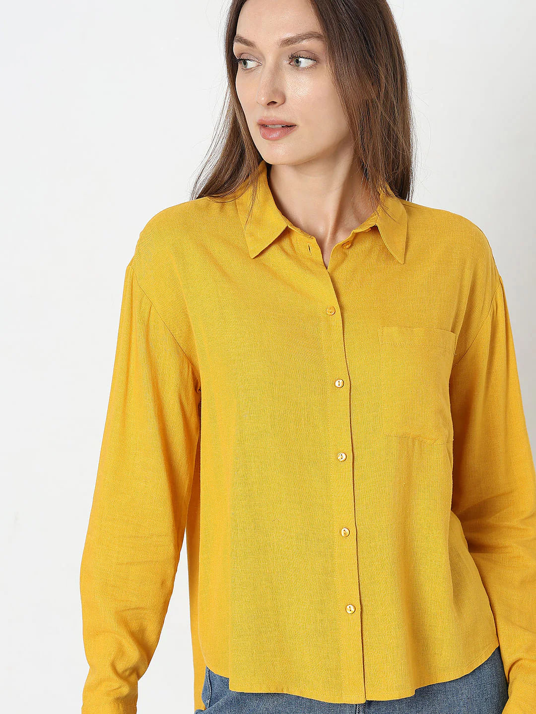 Yellow Linen Regular Fit Shirt - Image 6