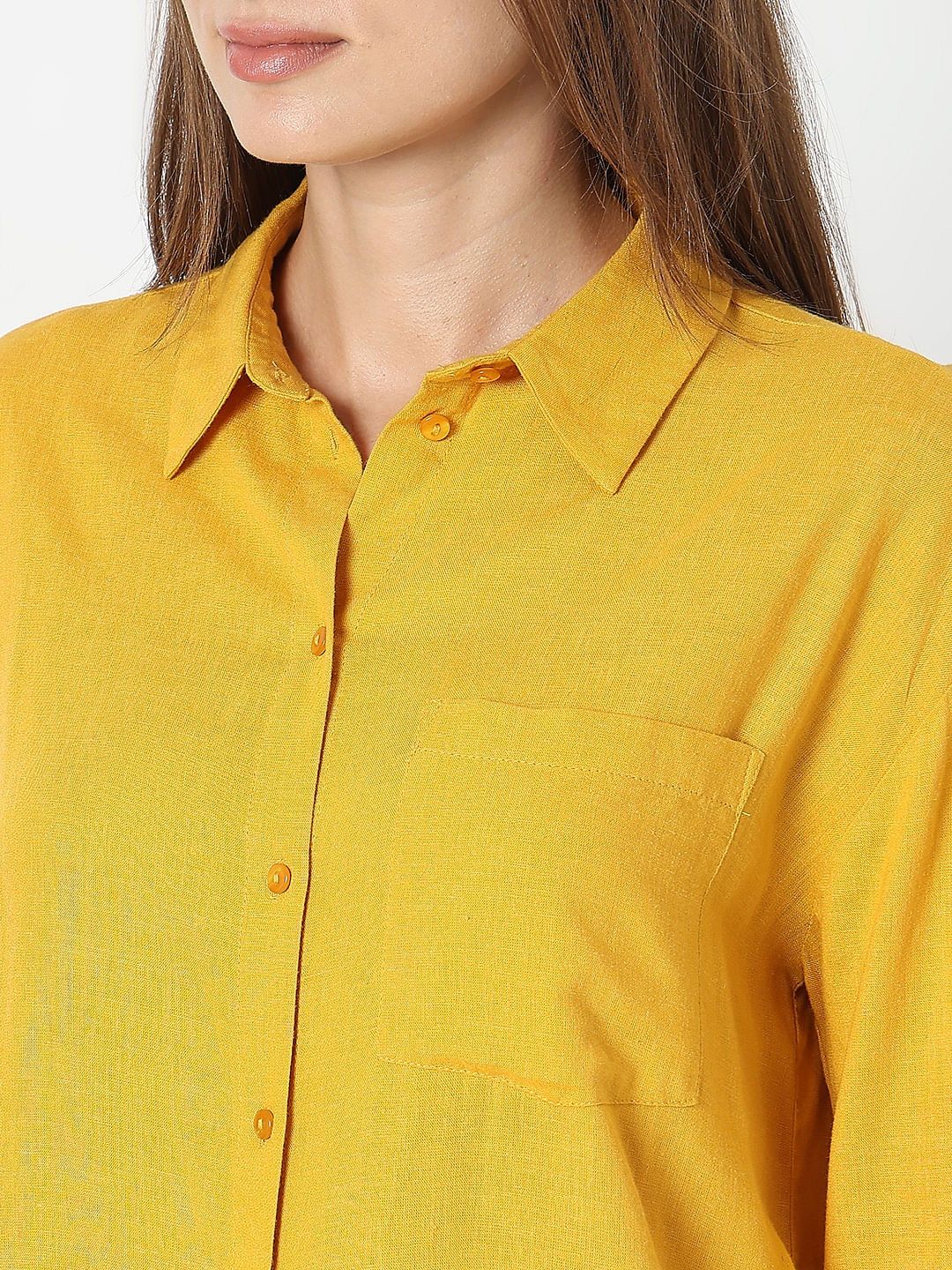 Yellow Linen Regular Fit Shirt - Image 8