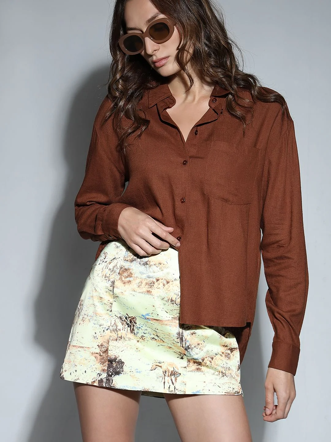 Dark Brown Linen Regular Fit Shirt