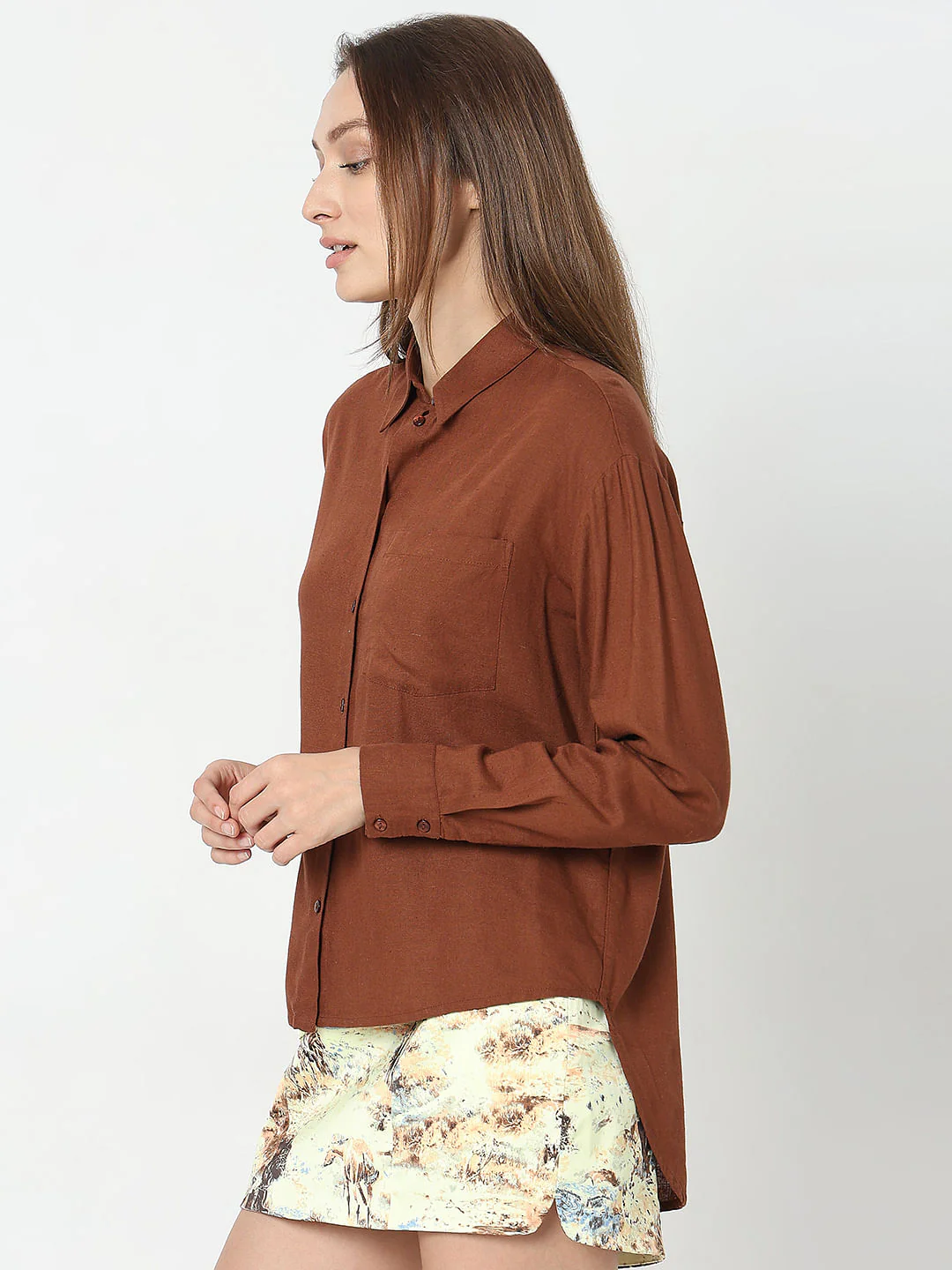 Dark Brown Linen Regular Fit Shirt - Image 3
