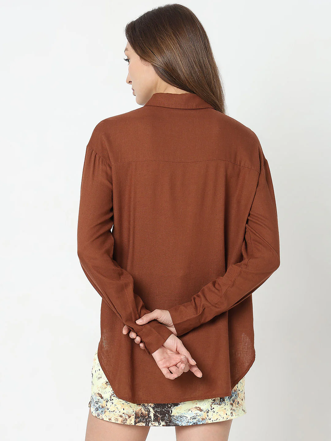Dark Brown Linen Regular Fit Shirt - Image 4