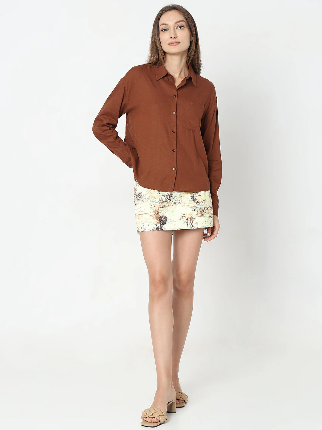 Dark Brown Linen Regular Fit Shirt - Image 5