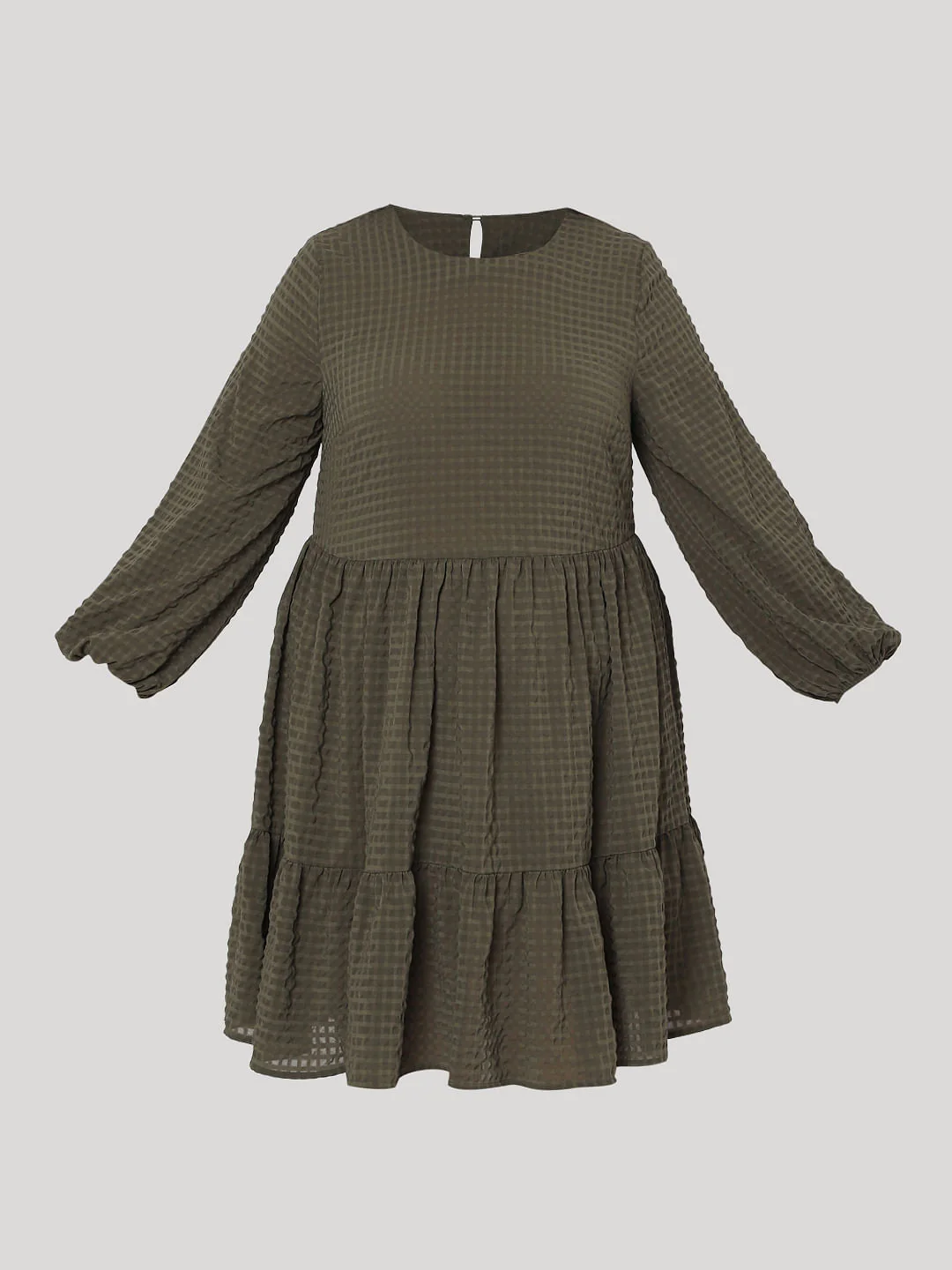 Curve Green Textured Tiered Dress - Image 7