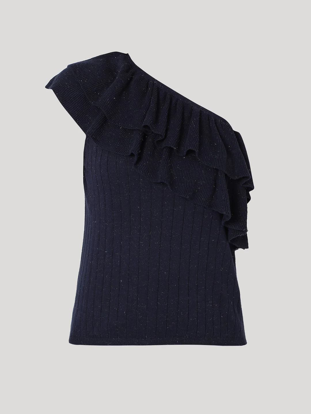 Dark Blue One Shoulder Knit Top - Image 7
