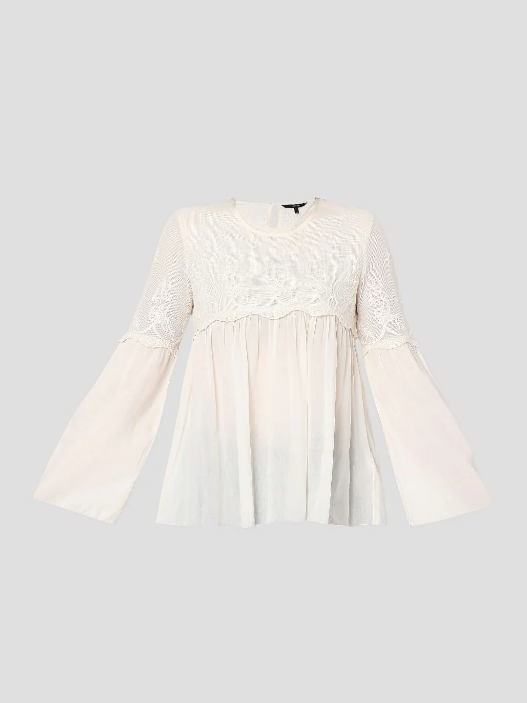 Off-White Embroidered Mesh Peplum Top - Image 7